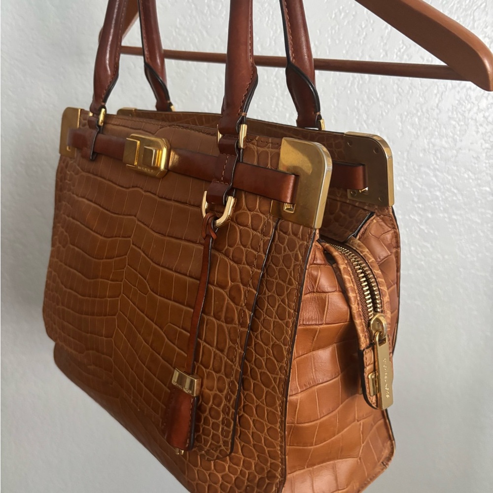 Michael Kors Tan Crocodile Satchel with Gold Accents